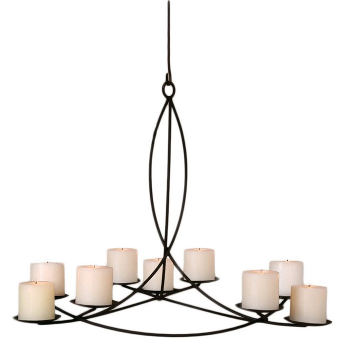 Pillar Candle Metal Chandelier with Geometric Frame, Black