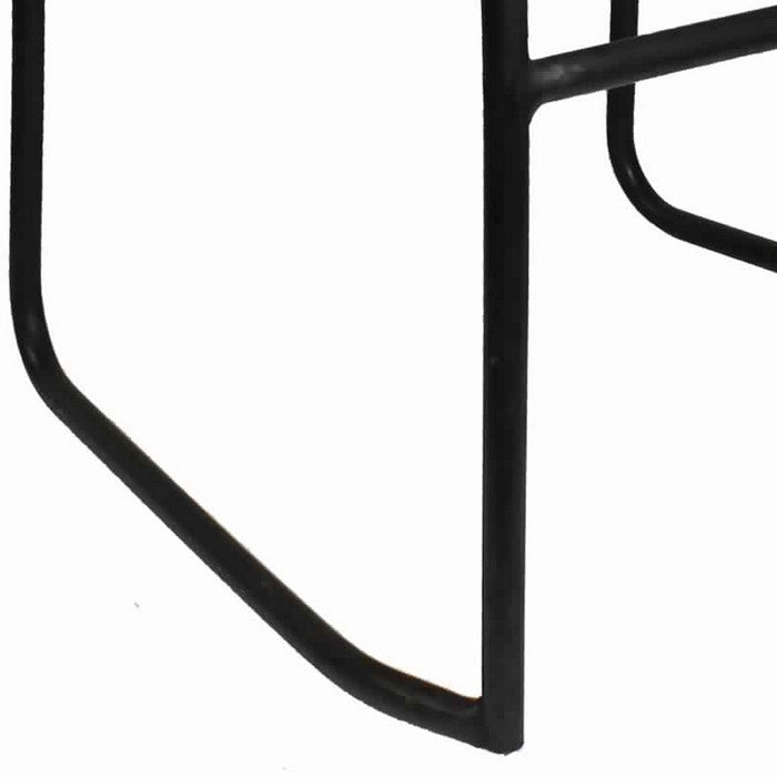 Metal Frame Chair with Slatted Seat and Backrest, Set of 2, Brown and Black
