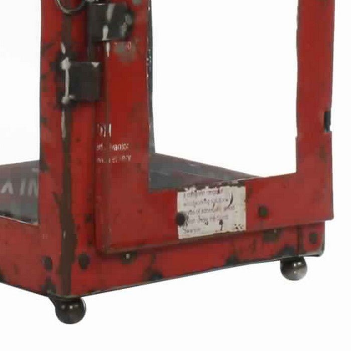 Gatehouse Shape Reclaimed Metal Frame Lantern with Typography, Red