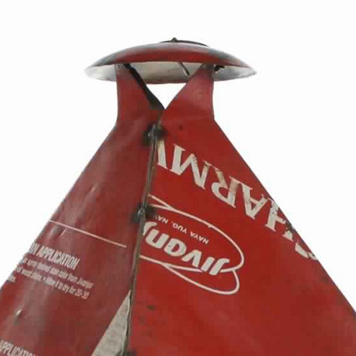 Gatehouse Shape Reclaimed Metal Frame Lantern with Typography, Red