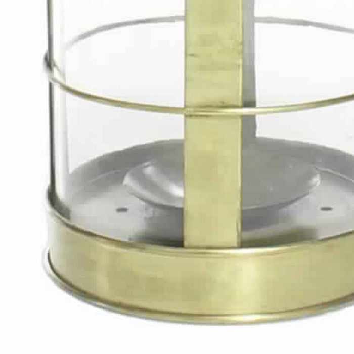 Metal and Glass Frame Lantern with Rope Hanger, Small, Gold and White