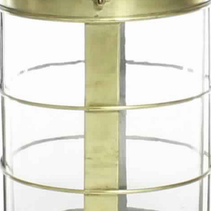 Metal and Glass Frame Lantern with Rope Hanger, Small, Gold and White