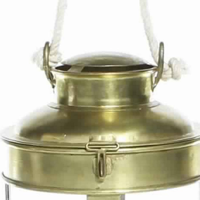 Metal and Glass Frame Lantern with Rope Hanger, Small, Gold and White