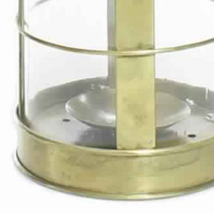 Metal and Glass Frame Lantern with Rope Hanger, Large, Gold and White