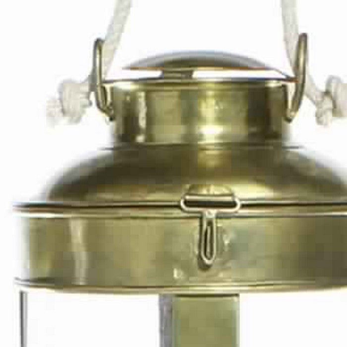 Metal and Glass Frame Lantern with Rope Hanger, Large, Gold and White