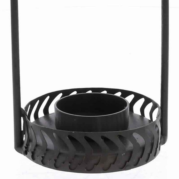 Industrial Style Metal Frame Hanging Glass Hurricane, Black and Clear