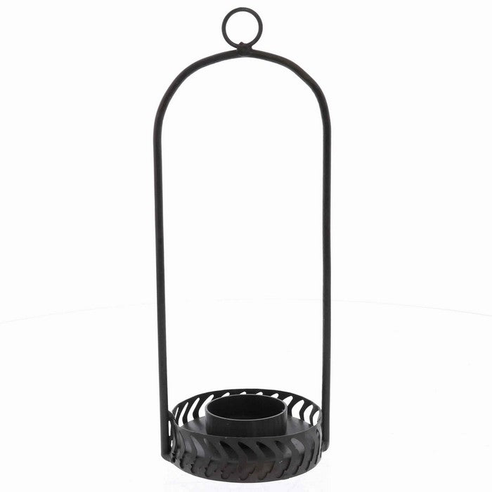 Industrial Style Metal Frame Hanging Glass Hurricane, Black and Clear