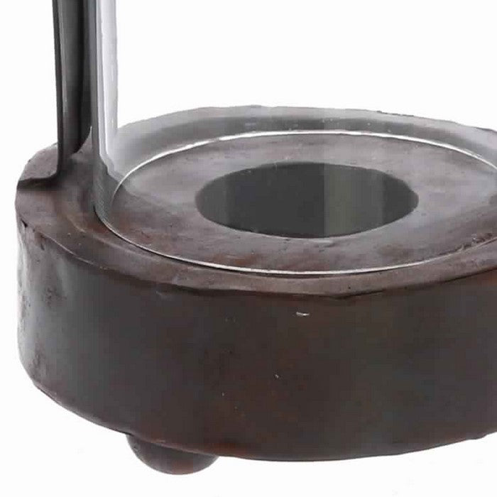 Rustic Style Metal Frame Glass Hurricane Candle Holder, Black and Clear