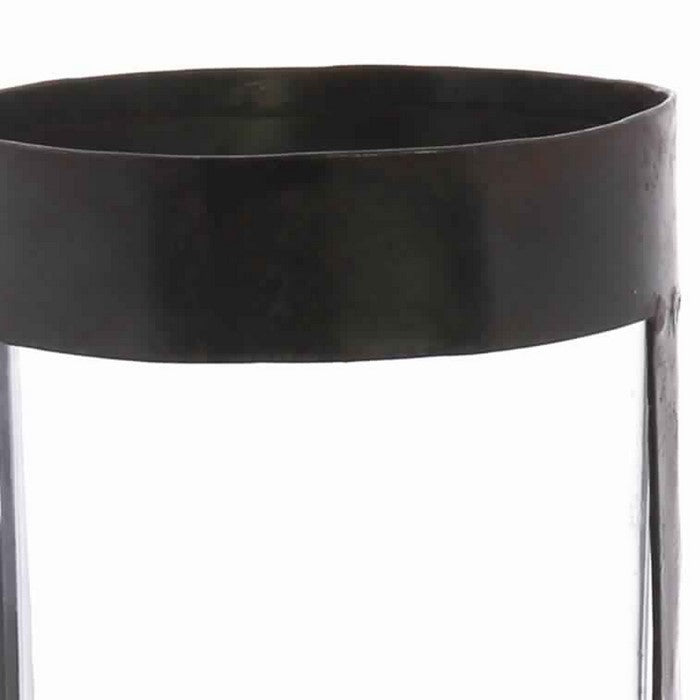 Rustic Style Metal Frame Glass Hurricane Candle Holder, Black and Clear