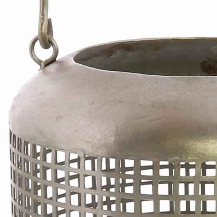 Bellied Mesh Design Metal Frame Lantern with Hanger, Small, Antique Nickel