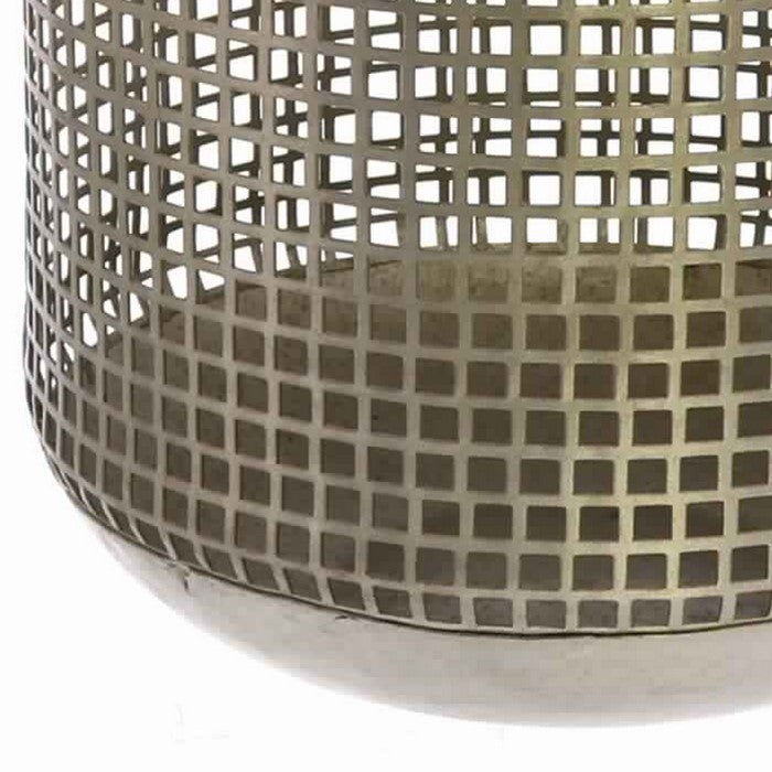 Mesh Design Bellied Metal Frame Lantern with Hanger, Large, Antique Nickel