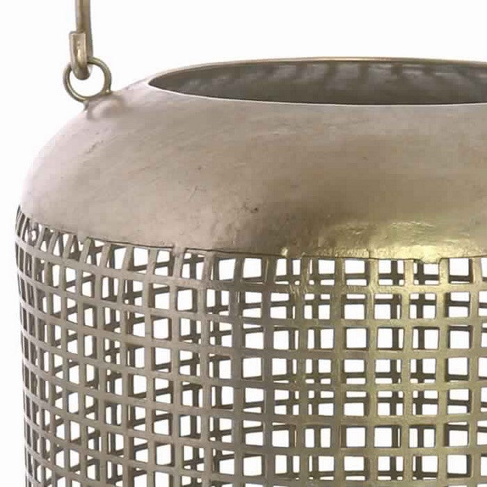 Mesh Design Bellied Metal Frame Lantern with Hanger, Large, Antique Nickel