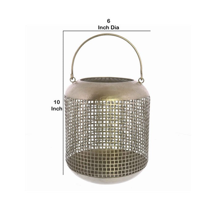 Mesh Design Bellied Metal Frame Lantern with Hanger, Large, Antique Nickel