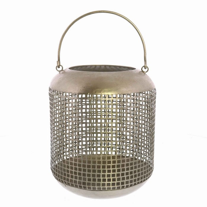 Mesh Design Bellied Metal Frame Lantern with Hanger, Large, Antique Nickel