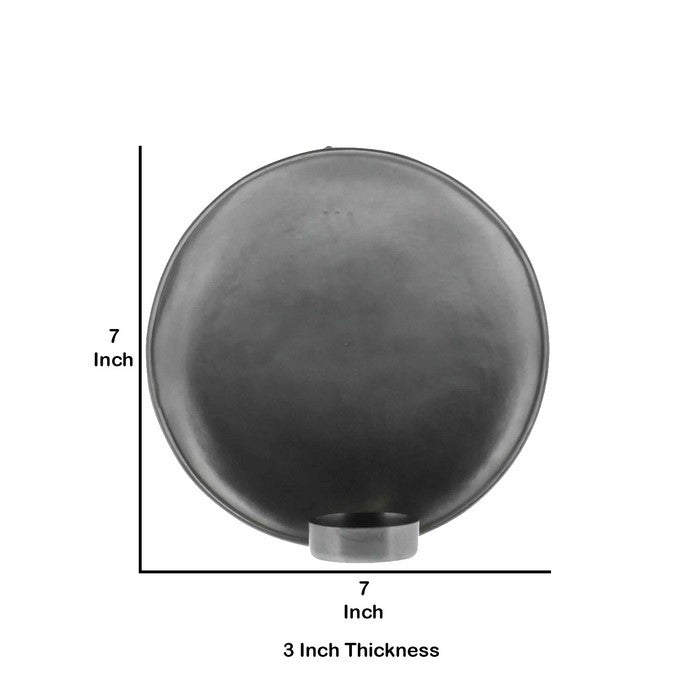Round Metal Frame Tealight Wall Sconce, Large, Antique Silver