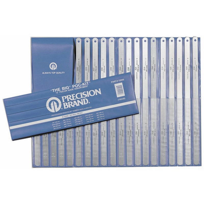 Precision Brand 19990 Steel Thickness Feeler Gage Poc-Kit Assortment, 1/2" Width, 12" Length, 20 Blades