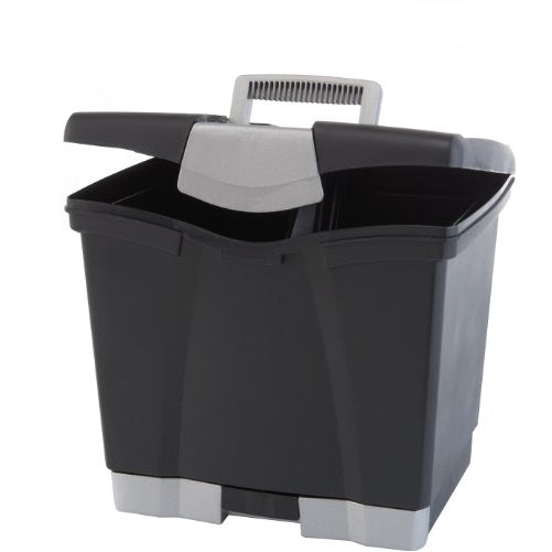 Storex Portable File Box with Bottom Drawer, Letter Size, Black (61513U01C)