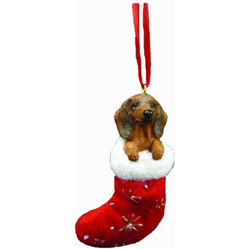 Dachshund Christmas Stocking Ornament with "Santa's Little Pals" Hand Painted and Stitched Detail