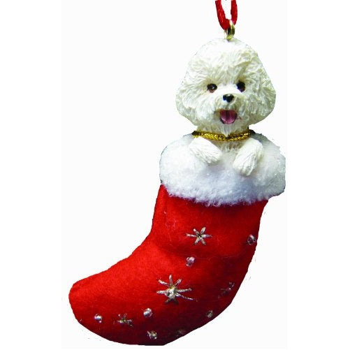 Bichon Frise Christmas Stocking Ornament with "Santa's Little Pals" Hand Painted and Stitched Detail