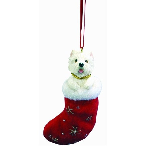 Westie Christmas Stocking Ornament with "Santa's Little Pals" Hand Painted and Stitched Detail