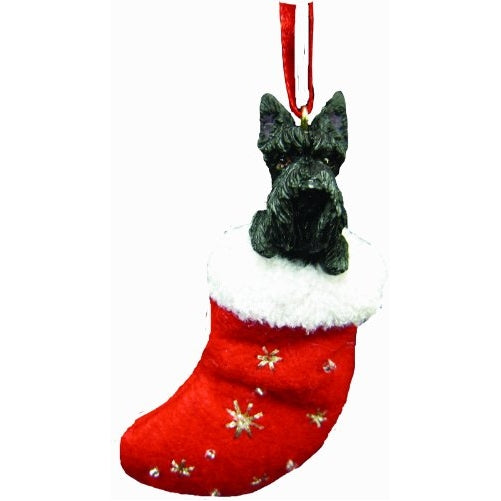 Scottish Terrier Christmas Stocking Ornament with "Santa's Little Pals" Hand Painted and Stitched Detail