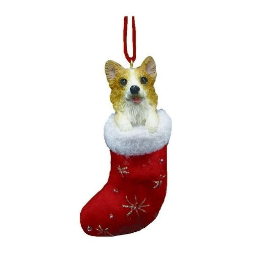 Welsh Corgi Christmas Stocking Ornament with "Santa's Little Pals" Hand Painted and Stitched Detail