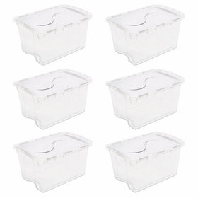 STERILITE 19148006 48 Quart/45 Liter Hinged Lid Storage Box, Clear with White Lid, 6-Pack