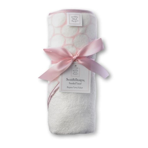 SwaddleDesigns Organic Cotton Hooded Towel, Mod Circles, Pastel Pink