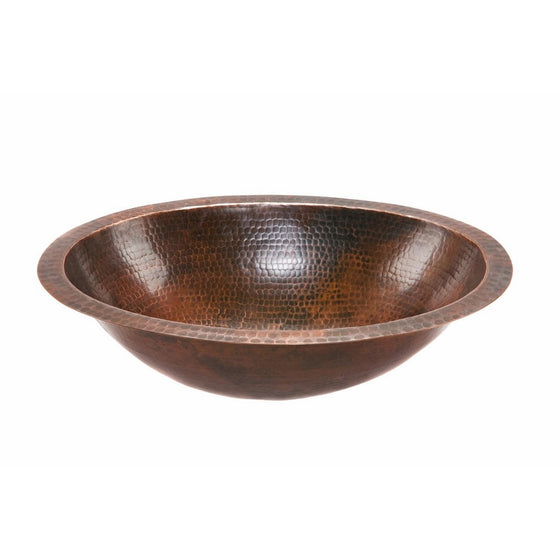 Premier Copper Products LO19FDB Oval Under Mount Hammered Copper Bathroom Sink, Oil Rubbed Bronze