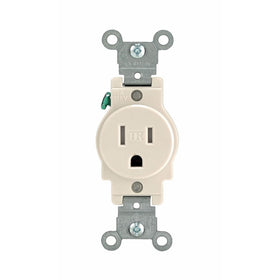 Leviton T5015-T 15 Amp, 125 Volt, Narrow Body Single Receptacle, Straight Blade, Tamper Resistant, Commercial Grade, Grounding, Light Almond