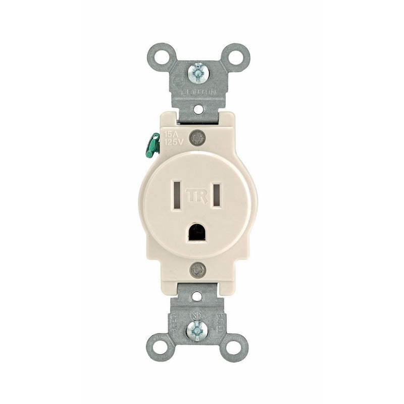 Leviton T5015-T 15 Amp, 125 Volt, Narrow Body Single Receptacle, Straight Blade, Tamper Resistant, Commercial Grade, Grounding, Light Almond