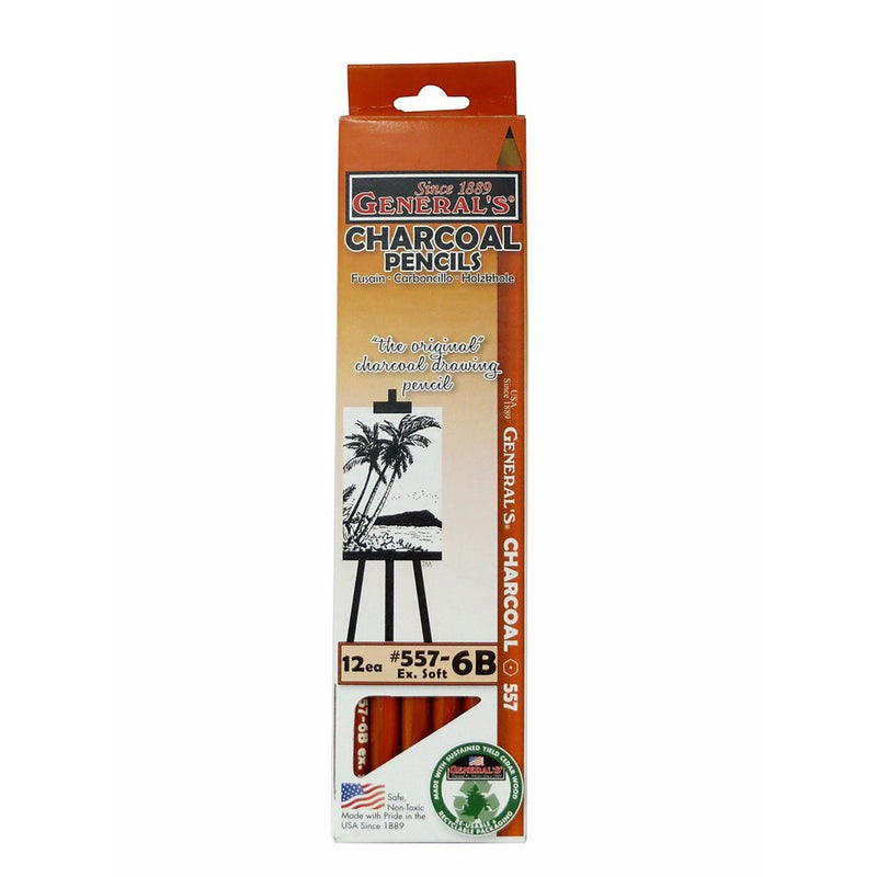 The Original Charcoal Pencil by General Pencil- Box of 12 Extra Soft 6B