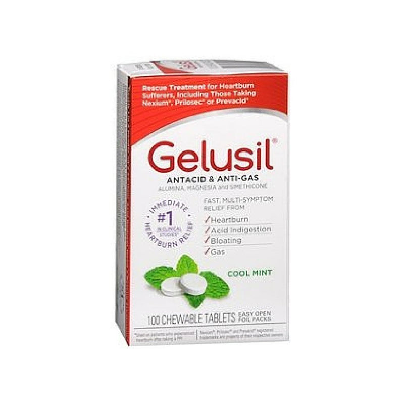 Gelusil Antacid/Anti-Gas Tablets Cool Mint, 100 Tablets