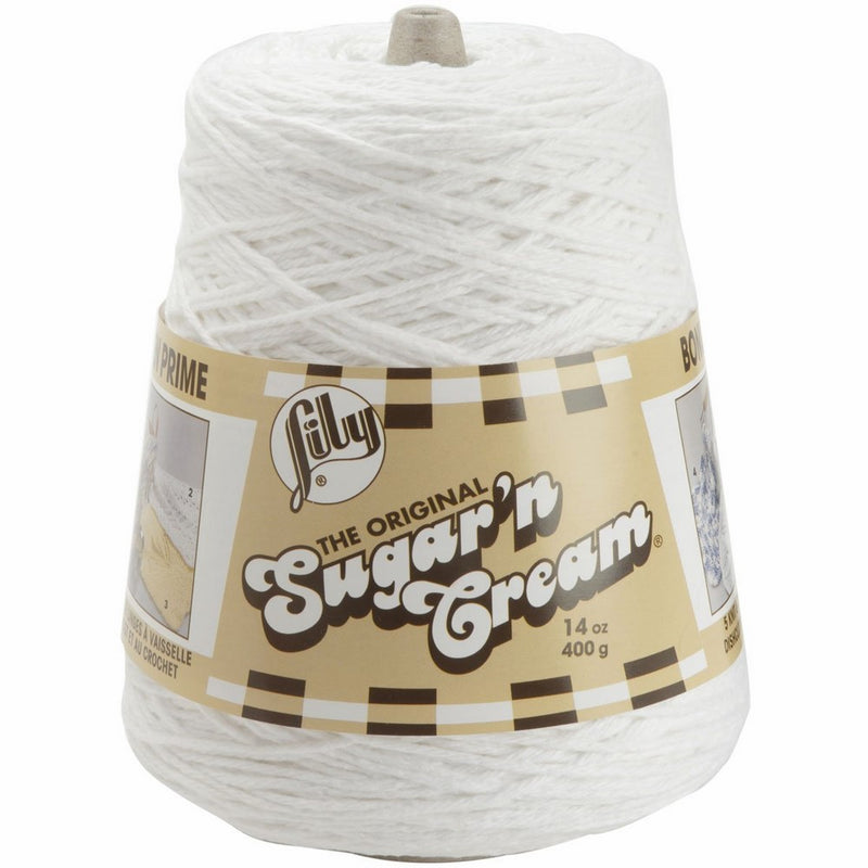 Lily 10300202001 Sugar 'N Cream Yarn, 14 Ounce Cone, White, Single Ball