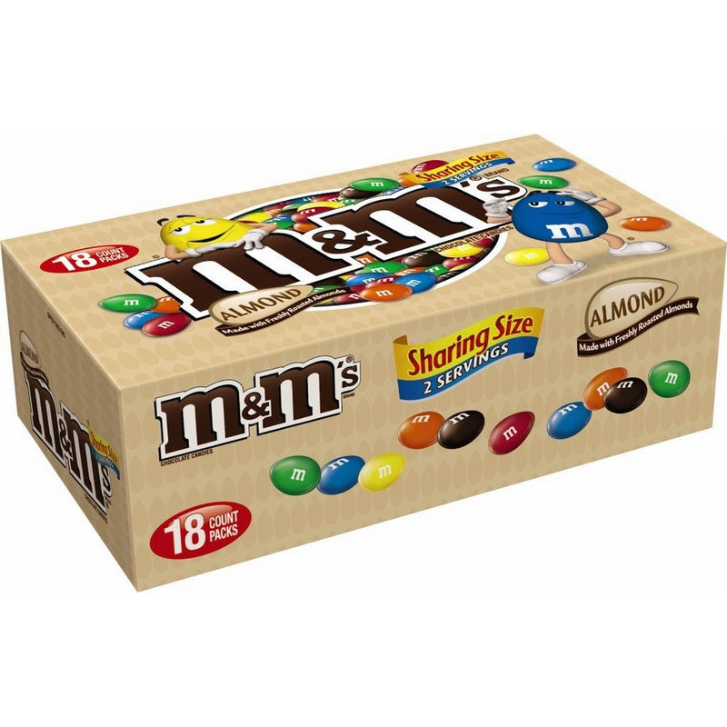 M&M's Almond Chocolate Candy Sharing Size 2.83-Ounce Pouch 18-Count Box