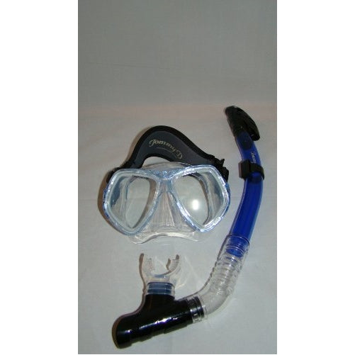 Diving Mask, Crystal Blue w/ Blue Dry Snorkel, Neoprene Strap for Comfort, W/free Shipping 89-7
