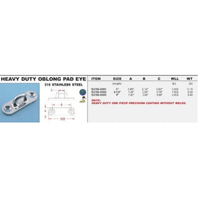 316 Stainless Steel Oblong Pad Eye (HEAVY DUTY) 3-1/2" (S3705-X002)