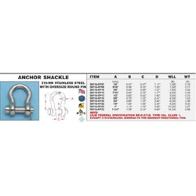 316-NM Stainless Steel Anchor Shackle w/ Oversize Round Pin 3/8" (S0116-RP10)