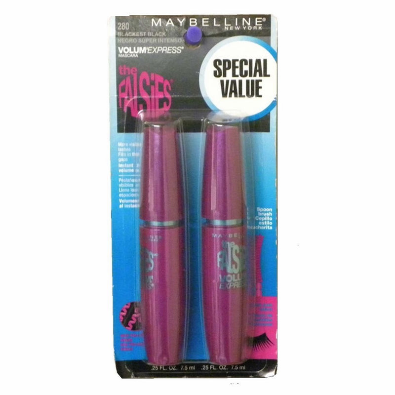 Maybelline New York Volum'Express the Falsies Washable Mascara Special Value Pack(pack of 2- 0.25 Fl. Oz.), 280 Blackest Black,