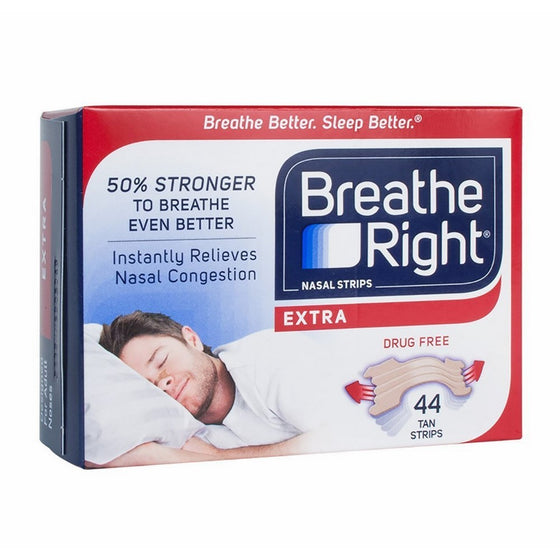 Breathe Right Extra Strong, One Size Fits All Nasal Strips, 44 Count - Tan (Pack of 2)