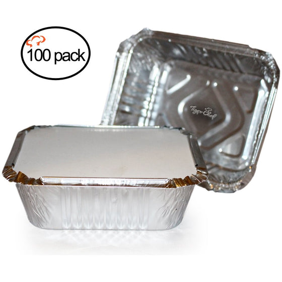 TigerChef 00542-00582100PK Durable Aluminum Oblong Foil Pan Containers with Board Lids, 1 lb. Capacity, Foil Take-Out Pans with lids, 5.56" x 4.56" x 1.63" (Pack of 100)…