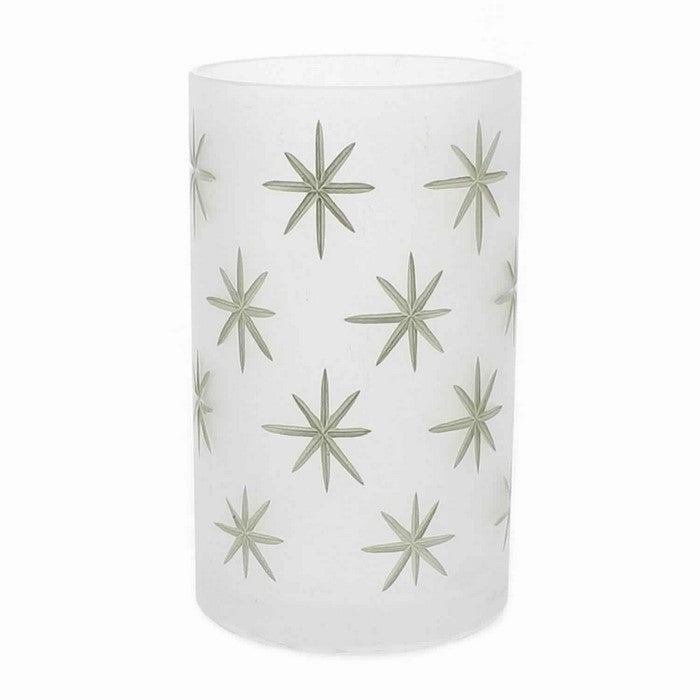Cylindrical Frosted Glass Hurricane with 8 Point Star Print, Large, White