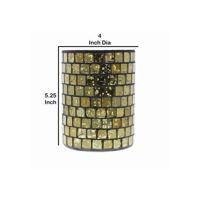 Cylindrical Hurricane with Glass Segments, Medium, Gold and Black