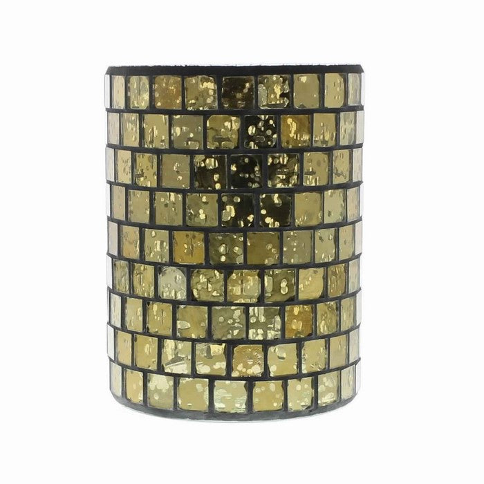 Cylindrical Hurricane with Glass Segments, Medium, Gold and Black