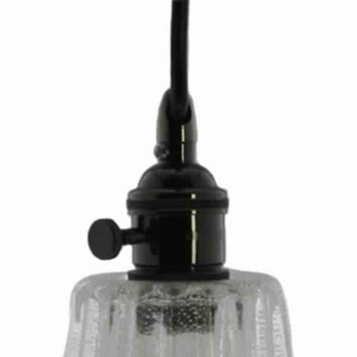 Corrugated Glass Pendant Light with Metal Hardware, Small, Clear and Black