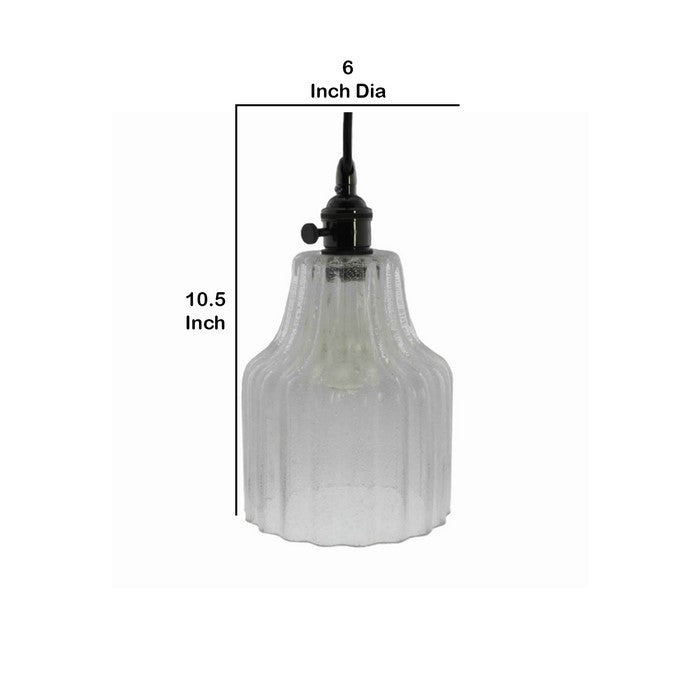 Corrugated Glass Pendant Light with Metal Hardware, Small, Clear and Black