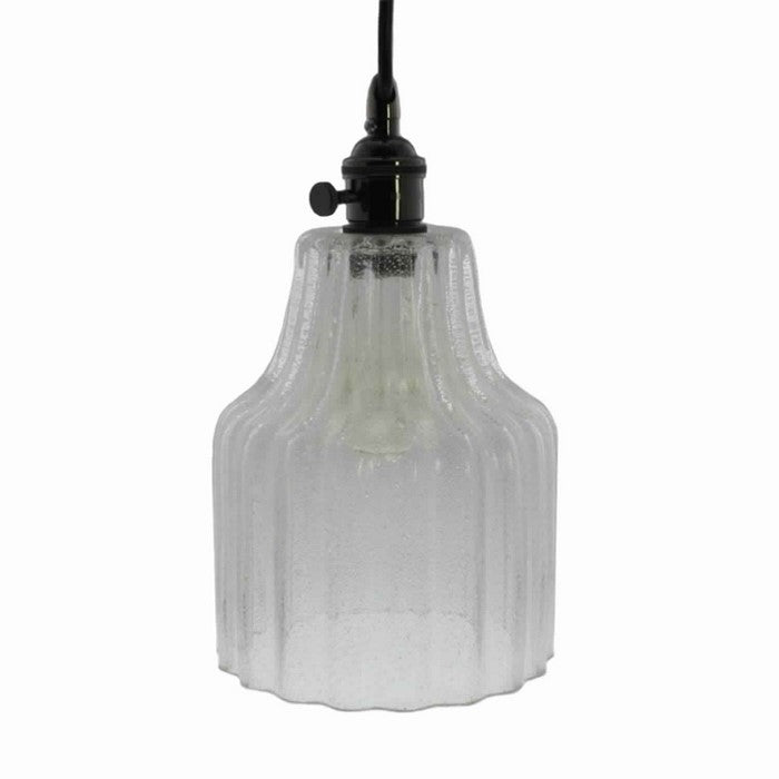 Corrugated Glass Pendant Light with Metal Hardware, Small, Clear and Black