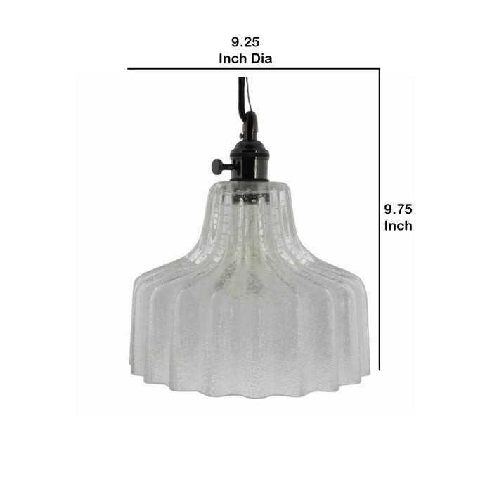 Corrugated Glass Pendant Light with Metal Hardware, Medium, Clear and Black