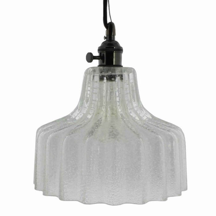 Corrugated Glass Pendant Light with Metal Hardware, Medium, Clear and Black