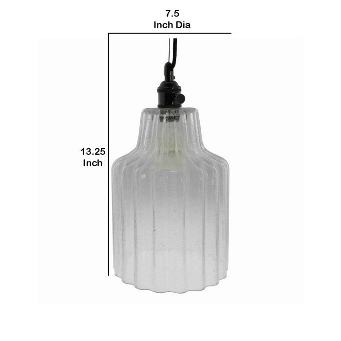 Corrugated Glass Pendant Light with Metal Hardware, Large, Clear and Black